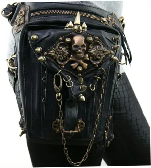 Steampunk Waist Bag for Women, Vintage Gothic Skull Shoulder Bag, PU Leather Leg Bag, Retro Crossbody Bag for Motorcycle