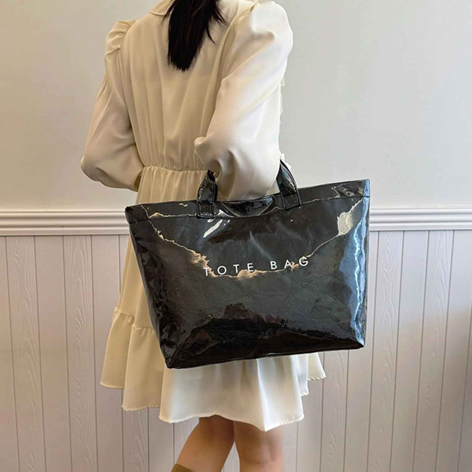 Stellaya Tote Bag, Women's Letters Print Tote Bag, PVC Clear Tote Bag for Women, Fashionable Leopard Print Tote Bag