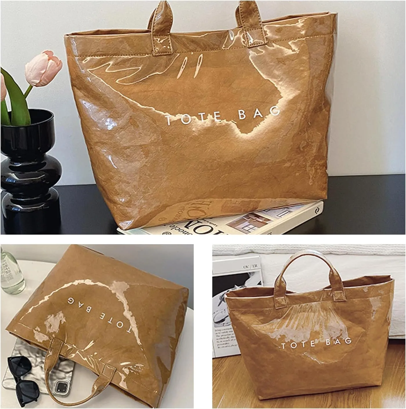 Stellaya Tote Bag, Women's Letters Print Tote Bag, PVC Clear Tote Bag for Women, Fashionable Leopard Print Tote Bag