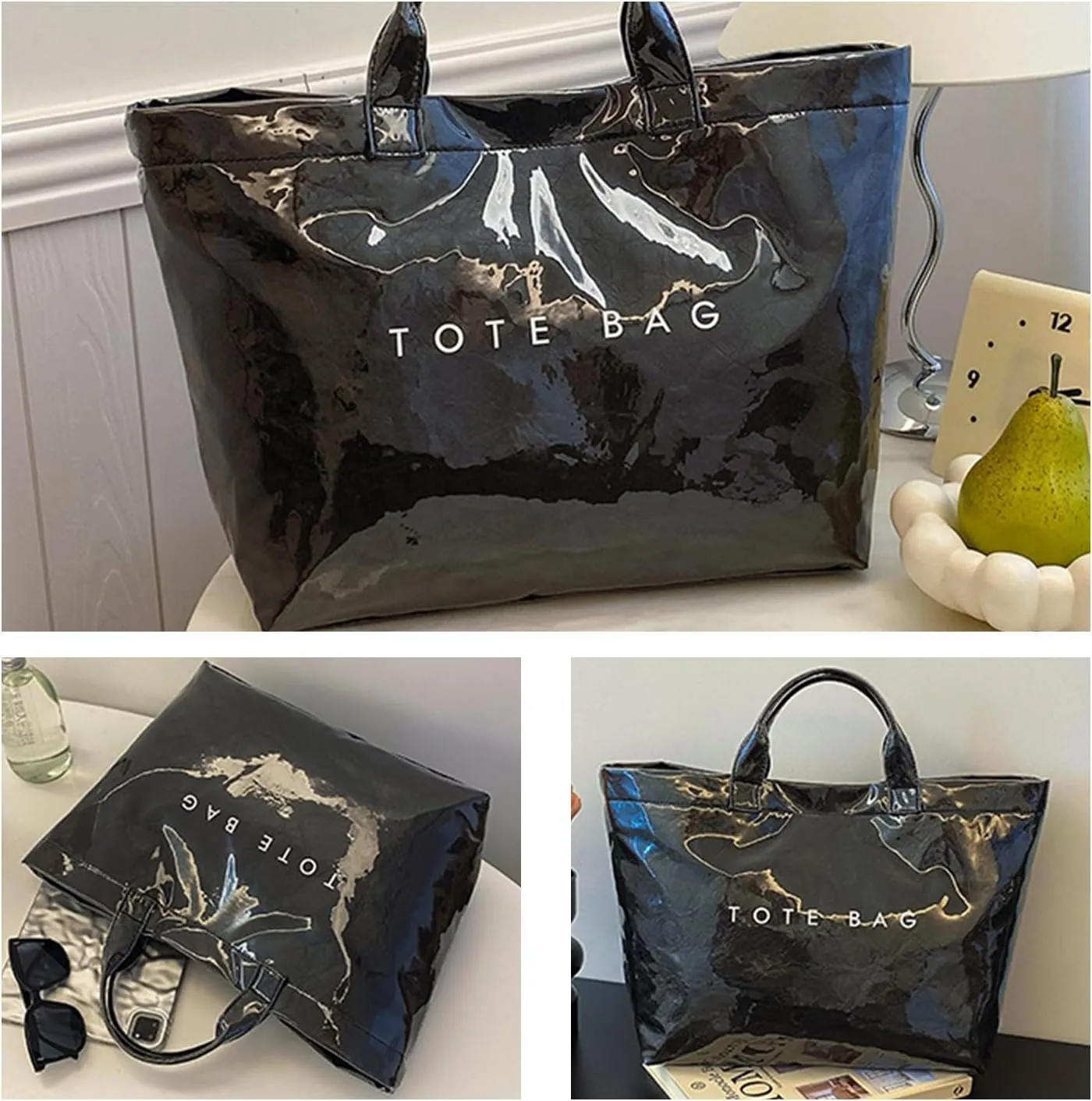 Stellaya Tote Bag, Women's Letters Print Tote Bag, PVC Clear Tote Bag for Women, Fashionable Leopard Print Tote Bag