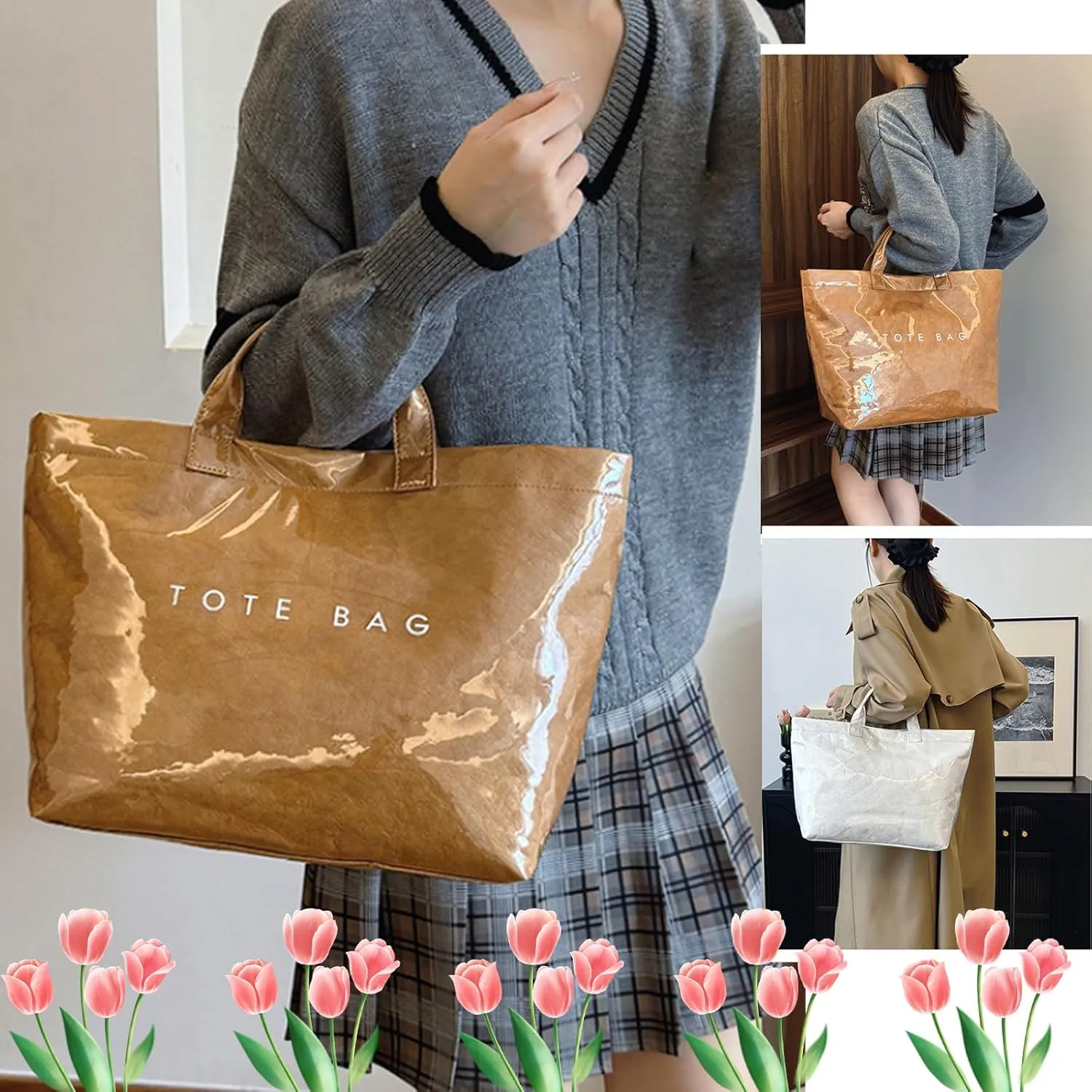 Stellaya Tote Bag, Womens Letters Print Tote Bag, Pvc Tote Bag for Women, Women's Pvc Kraft Paper Tote Bag