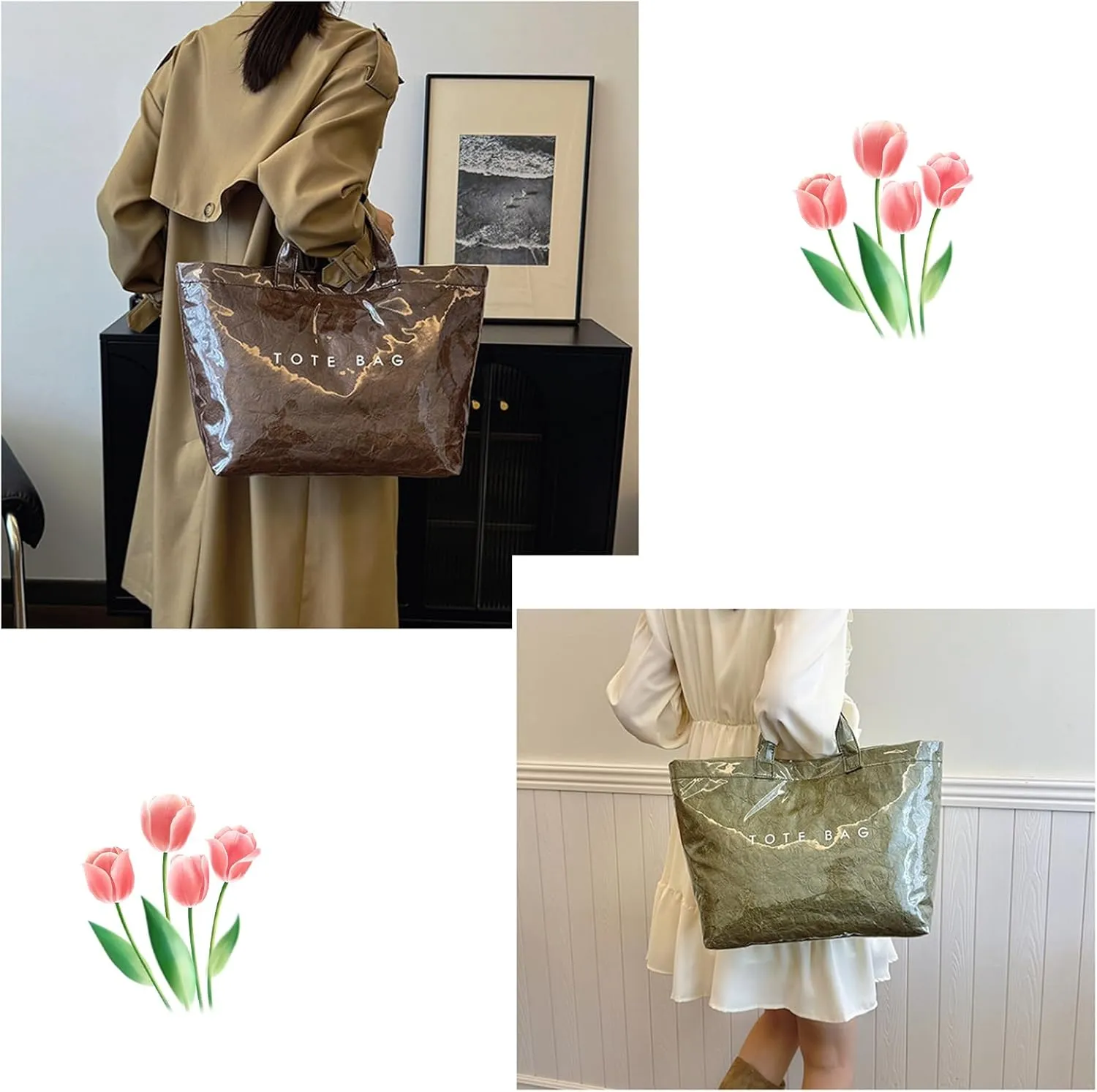 Stellaya Tote Bag, Womens Letters Print Tote Bag, Pvc Tote Bag for Women, Women's Pvc Kraft Paper Tote Bag