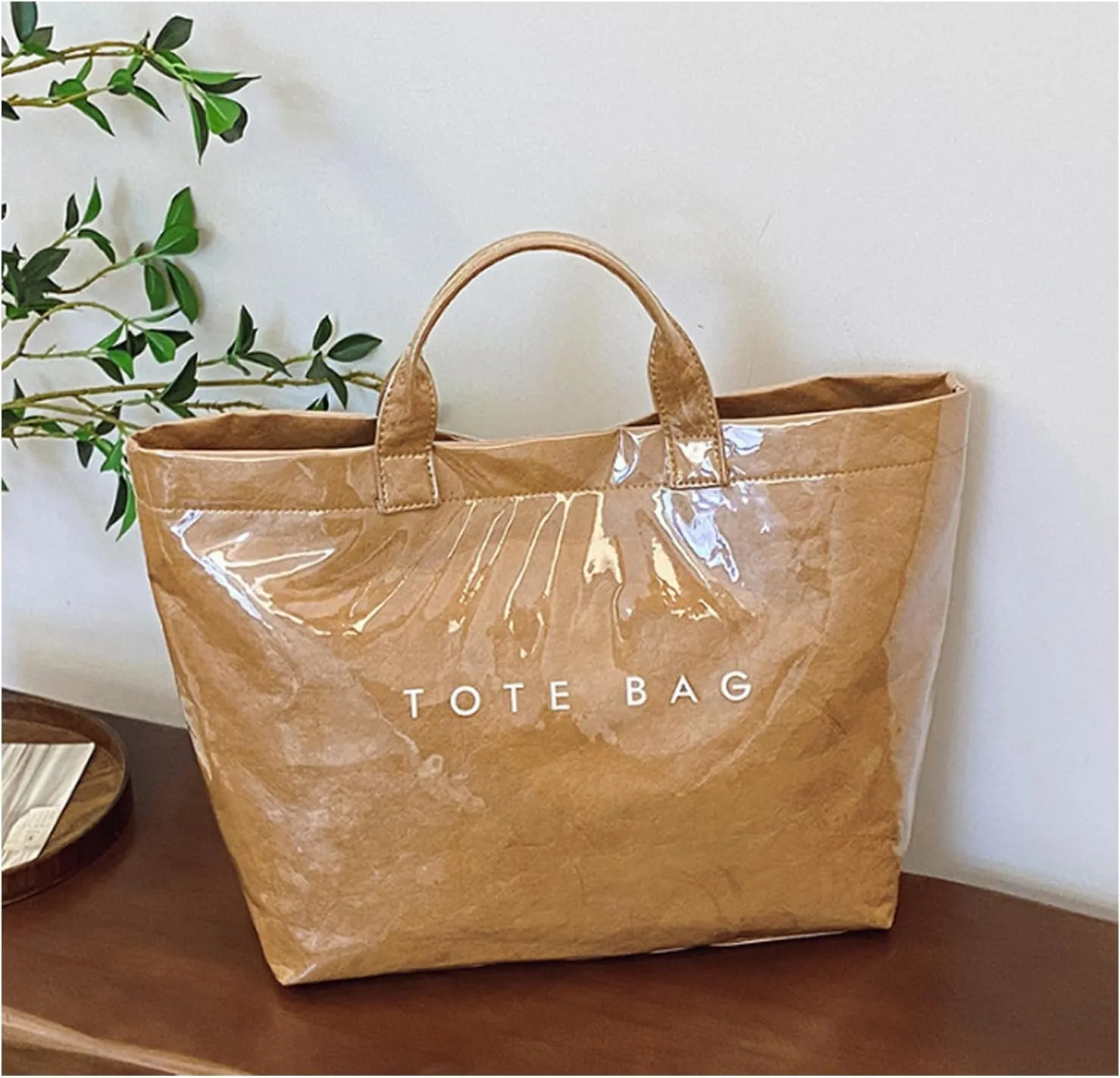 Stellaya Tote Bag, Womens Letters Print Tote Bag, Pvc Tote Bag for Women, Women's Pvc Kraft Paper Tote Bag