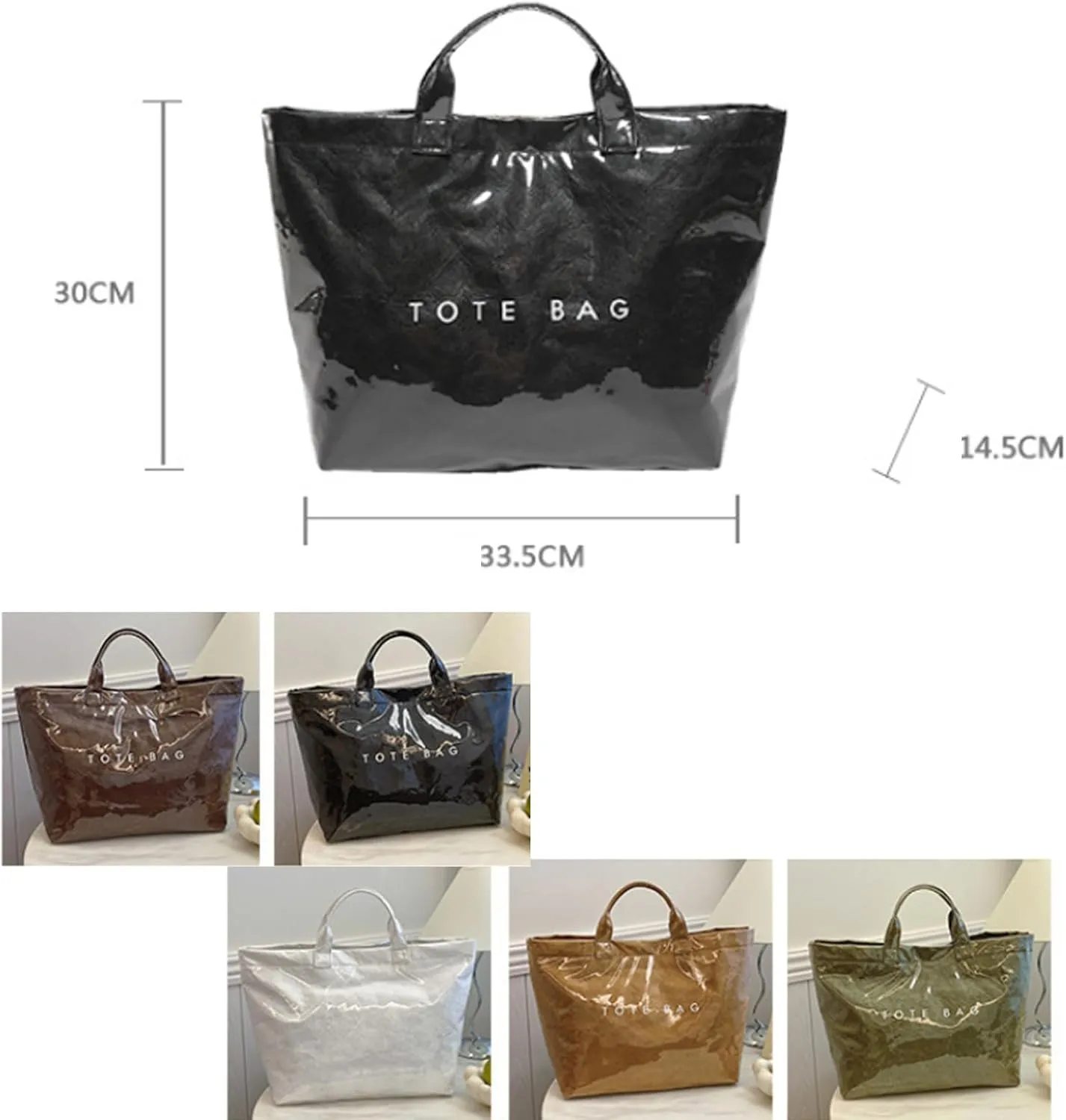Stellaya Tote Bag, Womens Letters Print Tote Bag, Pvc Tote Bag for Women, Women's Pvc Kraft Paper Tote Bag
