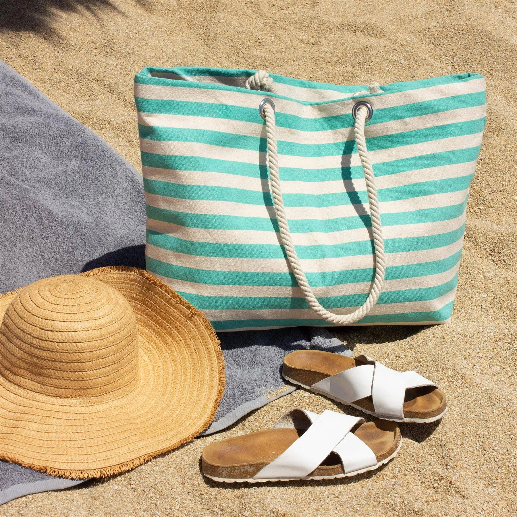 Striped Canvas Tote Beach Bag