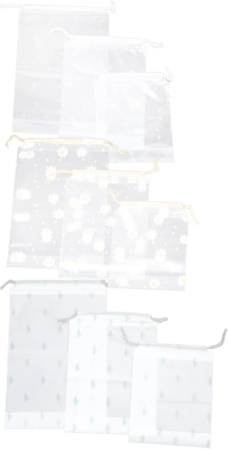 Strong Travel Storage Bag Set 9pcs Drawstring Plastic Bags for Packing Multi-section Suitcase Organizers