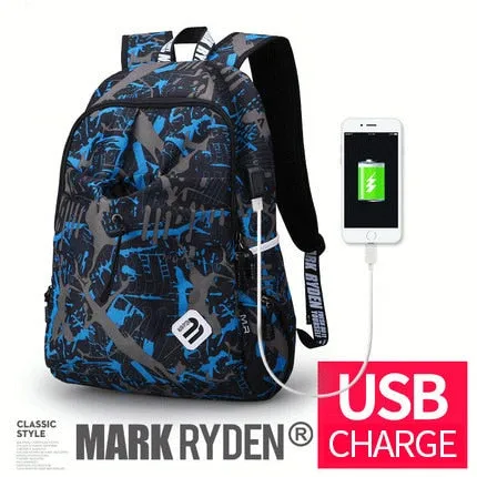 Student Water Repellent USB Design Nylon Backpack