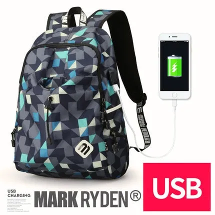 Student Water Repellent USB Design Nylon Backpack
