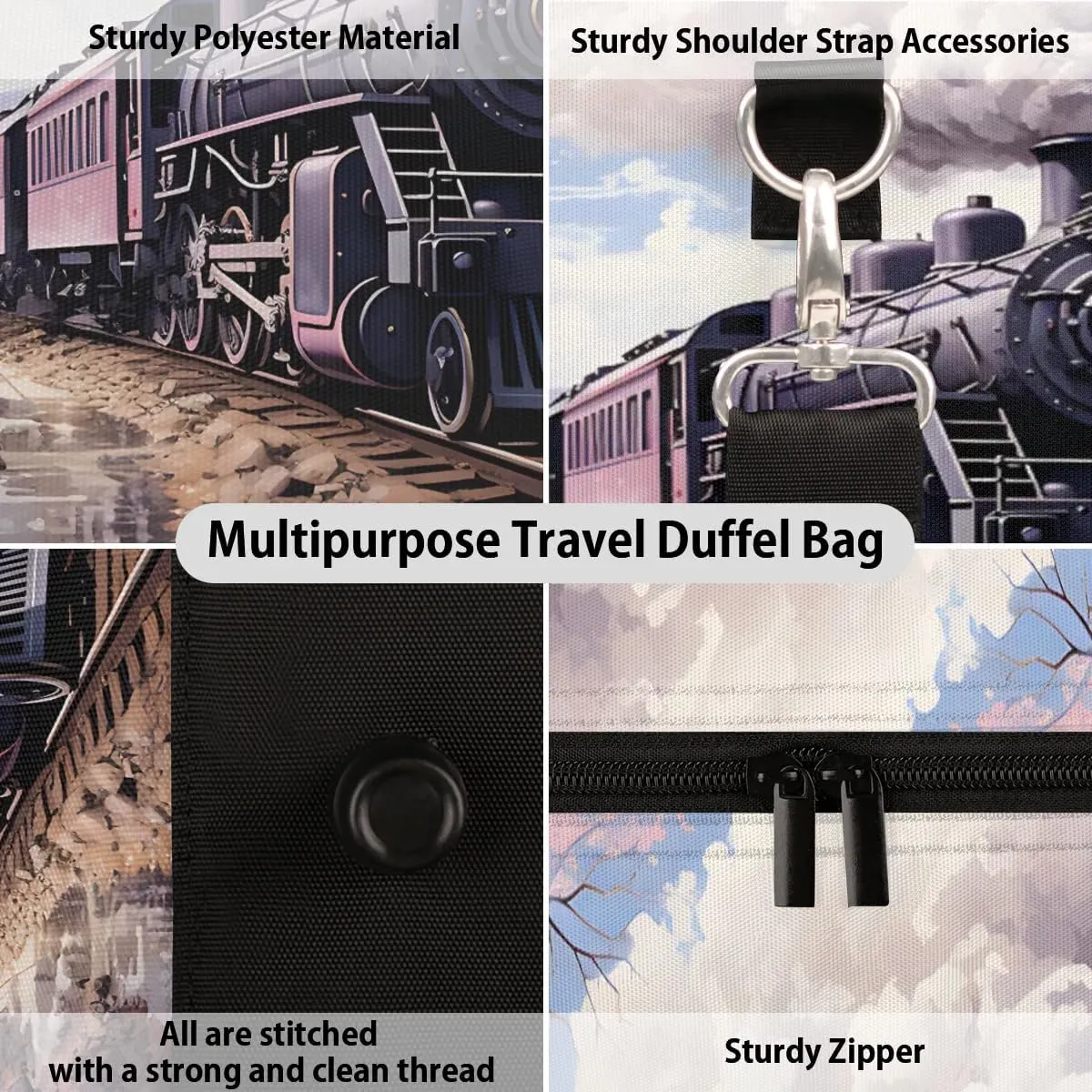 Style Train Travel Duffel Bag for Women Men Waterproof Foldable Overnight Weekender Bag Large Capacity Sports Gym Bag