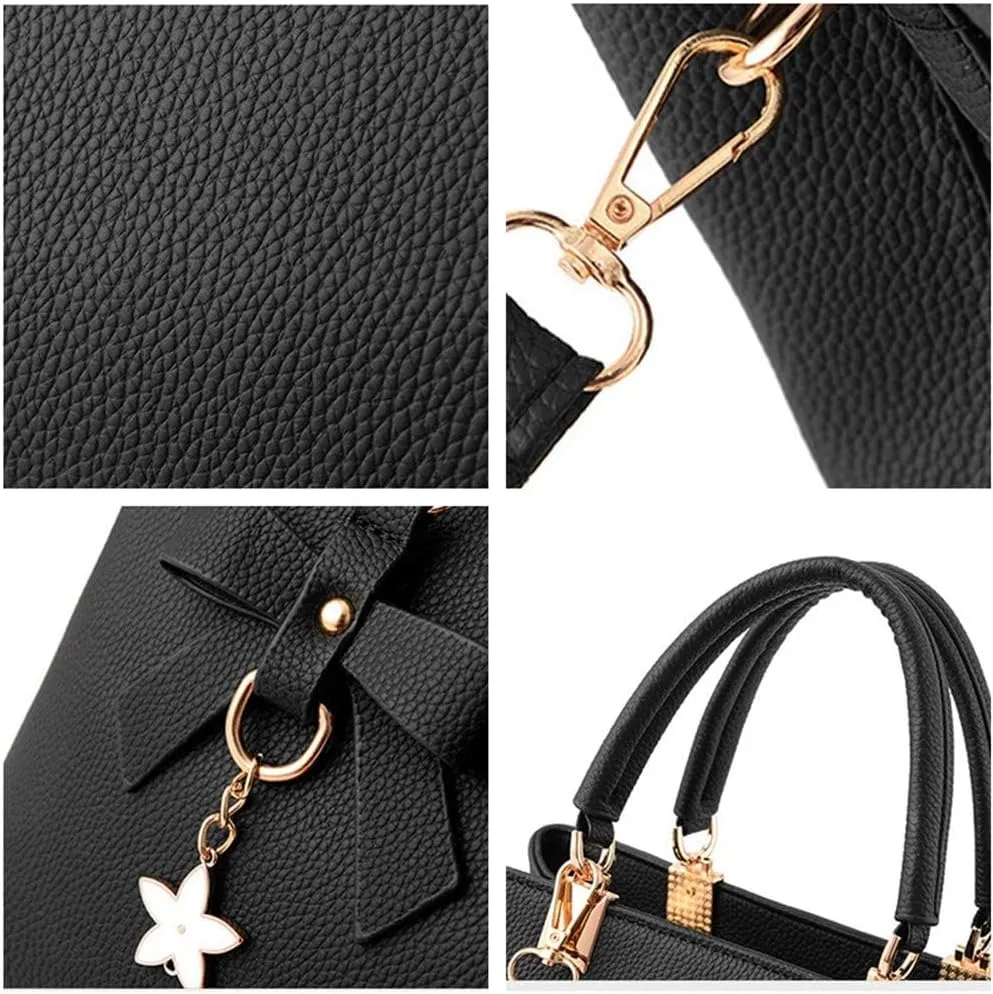 Stylish Women’s PU Leather Top Handle Satchel Handbag with Bow Pendant - Versatile Zipper Tote & Crossbody Bag in Green