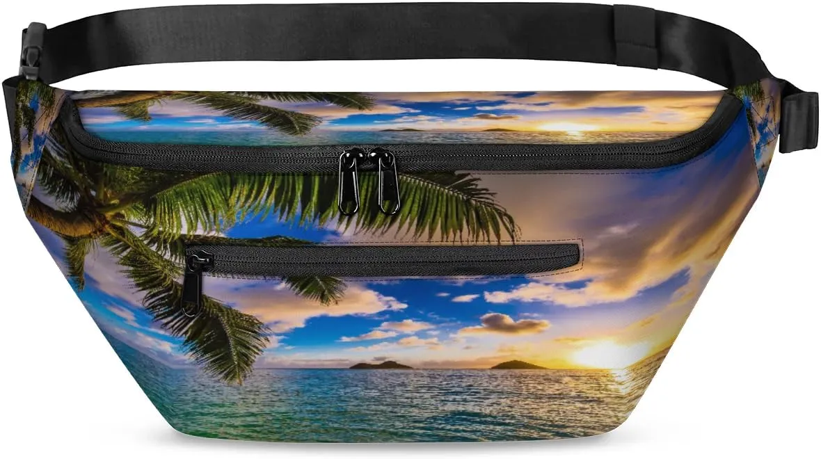 Summer Beach Paint Crossbody Sling Bag for Women Men Crossbody Backpack with 4 Zipper Pockets Fanny Pack Shoulder Casual Daypack for Travel Running Hiking Cycling