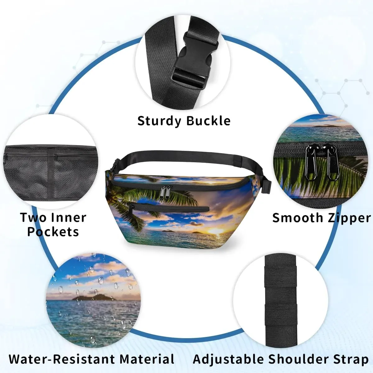 Summer Beach Paint Crossbody Sling Bag for Women Men Crossbody Backpack with 4 Zipper Pockets Fanny Pack Shoulder Casual Daypack for Travel Running Hiking Cycling