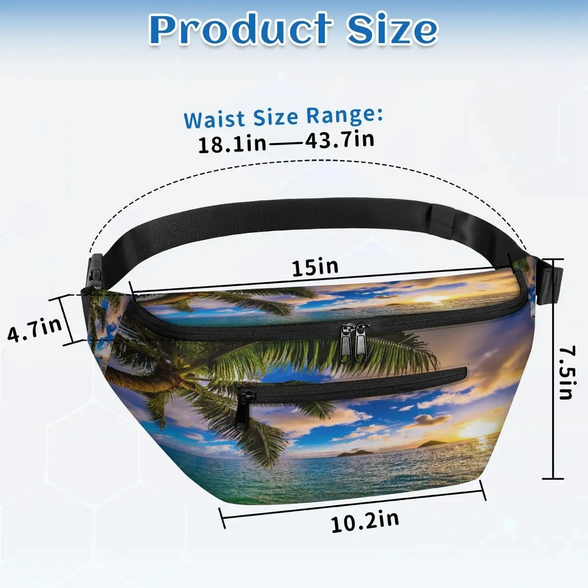Summer Beach Paint Crossbody Sling Bag for Women Men Crossbody Backpack with 4 Zipper Pockets Fanny Pack Shoulder Casual Daypack for Travel Running Hiking Cycling