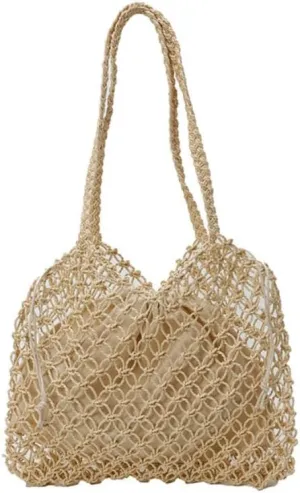 Summer Woven Straw Tote Bag Women - Versatile Braided Shoulder Handbag Mesh Design Beach Vacation Casual Essential