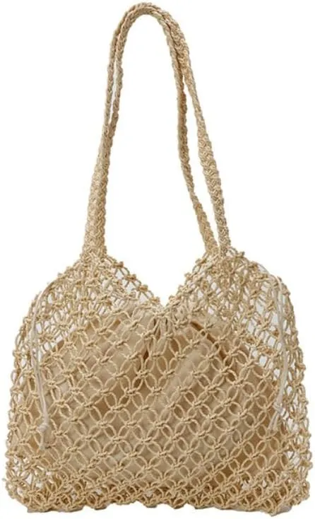 Summer Woven Straw Tote Bag Women - Versatile Braided Shoulder Handbag Mesh Design Beach Vacation Casual Essential