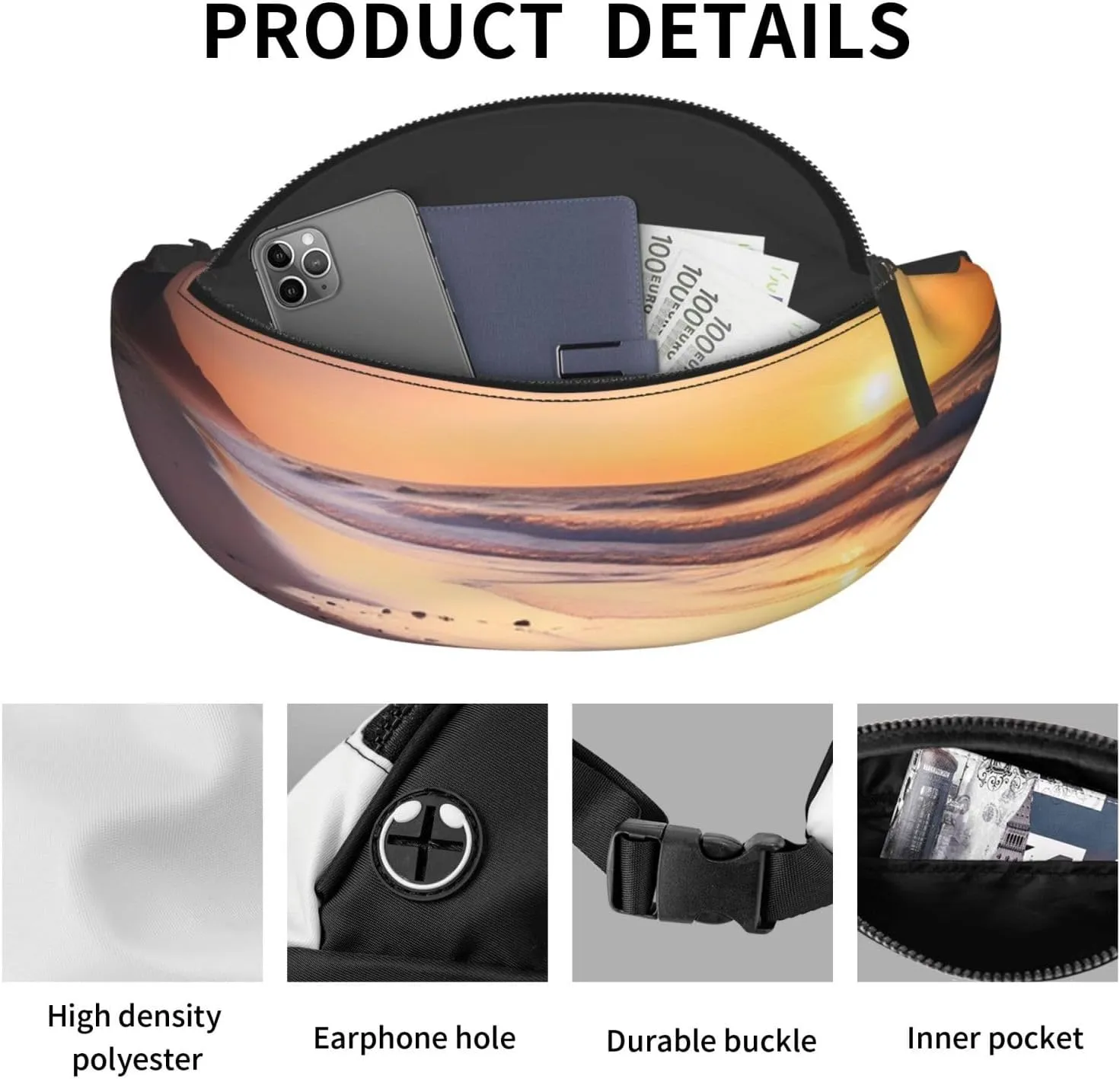 Sun Rise On The Beach Fanny Pack for Man Women Waist Bag Adjustable Belt Casual Chest Bag Bum Bags for Travel Sports Running Hiking Waist Packs