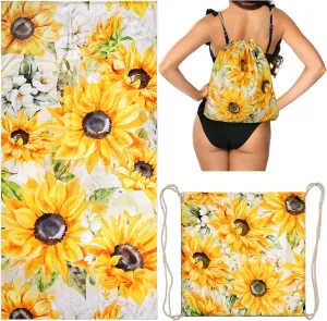 Sunflower Floral Beach Towel Bag - Summer Yellow Flowers 2 in 1 Travel Blanket Backpack for Women Holiday Picnic 63"x31.5"