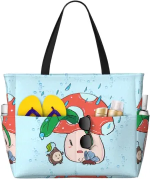 Sunflower Seeds And Mushroom Spacious Large Capacity Beach Travel Bag - Foldable Beach Bag Tote Bag With Zipper