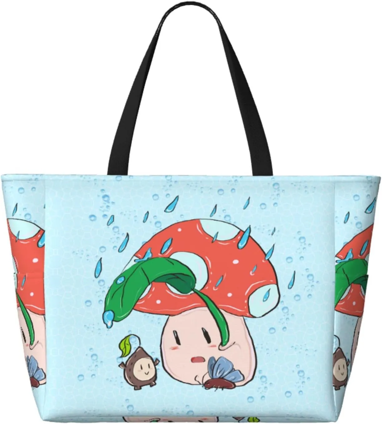Sunflower Seeds And Mushroom Spacious Large Capacity Beach Travel Bag - Foldable Beach Bag Tote Bag With Zipper