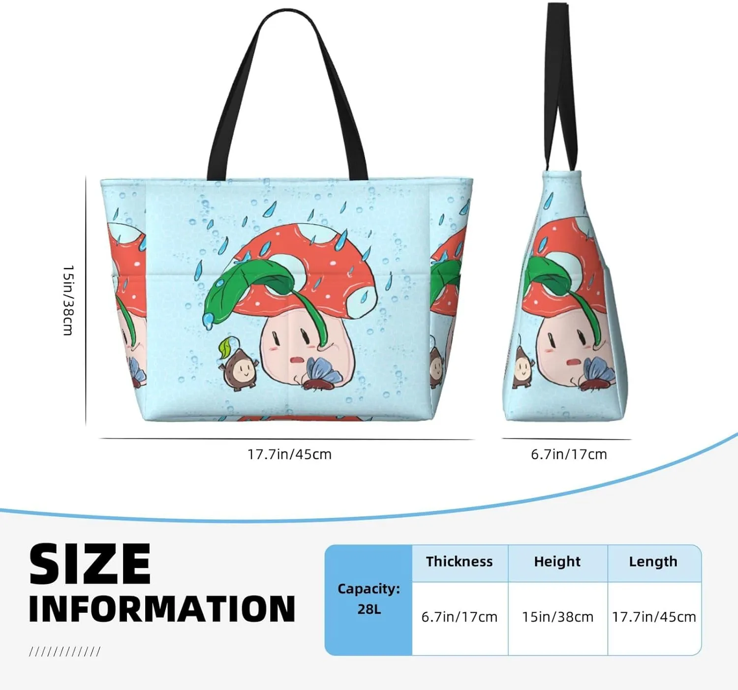 Sunflower Seeds And Mushroom Spacious Large Capacity Beach Travel Bag - Foldable Beach Bag Tote Bag With Zipper
