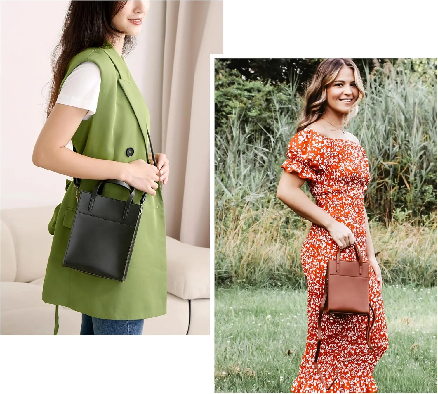 SUNLIGHT LEAVES Vintage Vegan Leather Mini Tote Bag For Women Simple Small Handle Purse Cute Cell Phone Satchel Lady Handbag