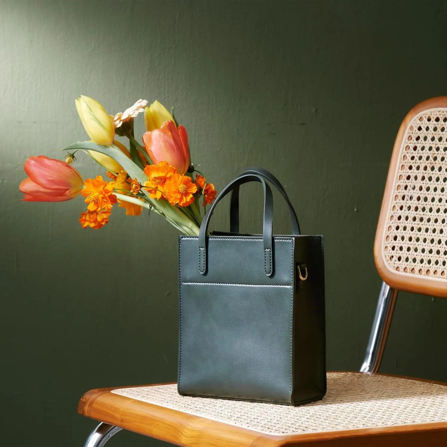 SUNLIGHT LEAVES Vintage Vegan Leather Mini Tote Bag For Women Simple Small Handle Purse Cute Cell Phone Satchel Lady Handbag
