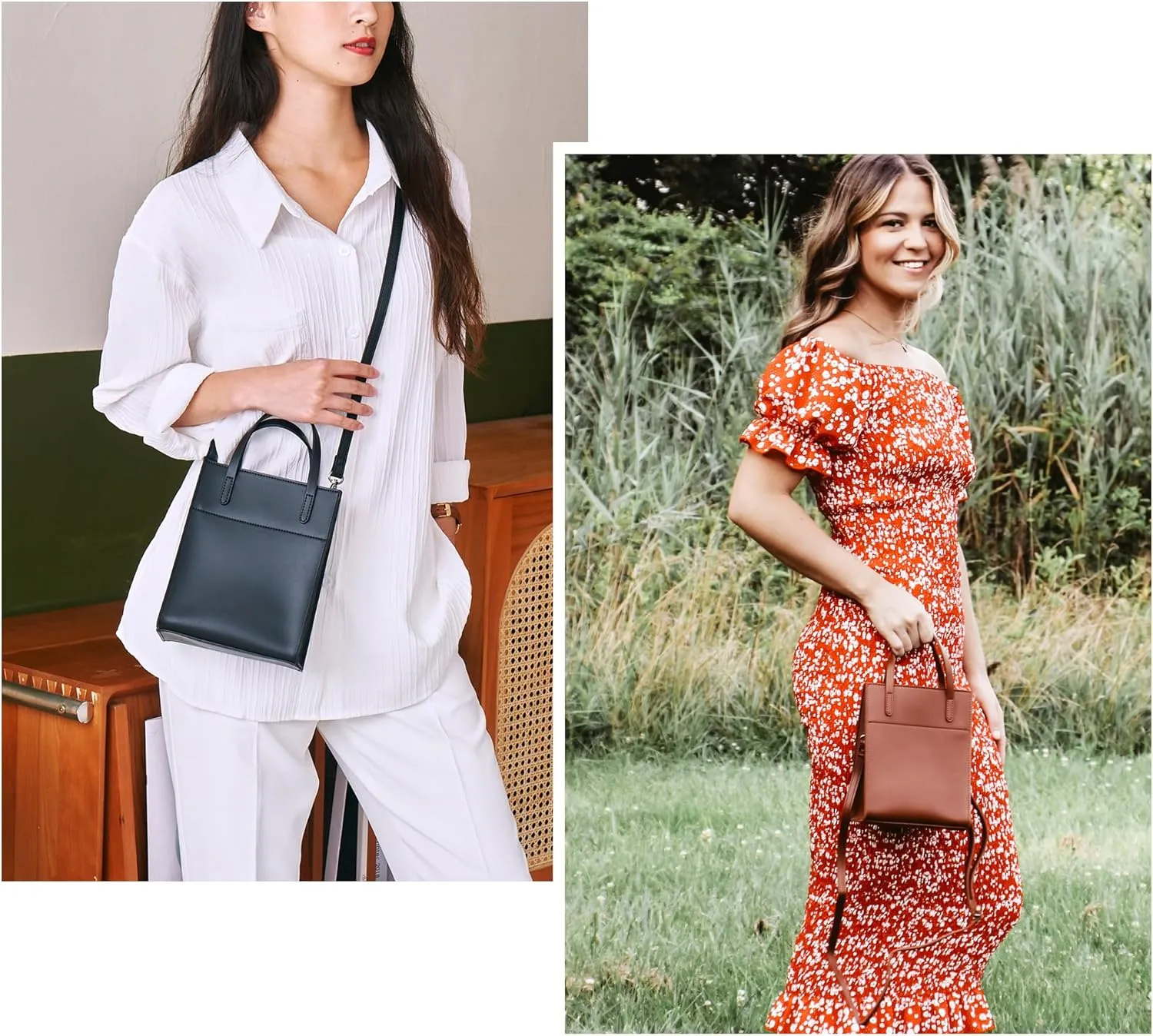 SUNLIGHT LEAVES Vintage Vegan Leather Mini Tote Bag For Women Simple Small Handle Purse Cute Cell Phone Satchel Lady Handbag