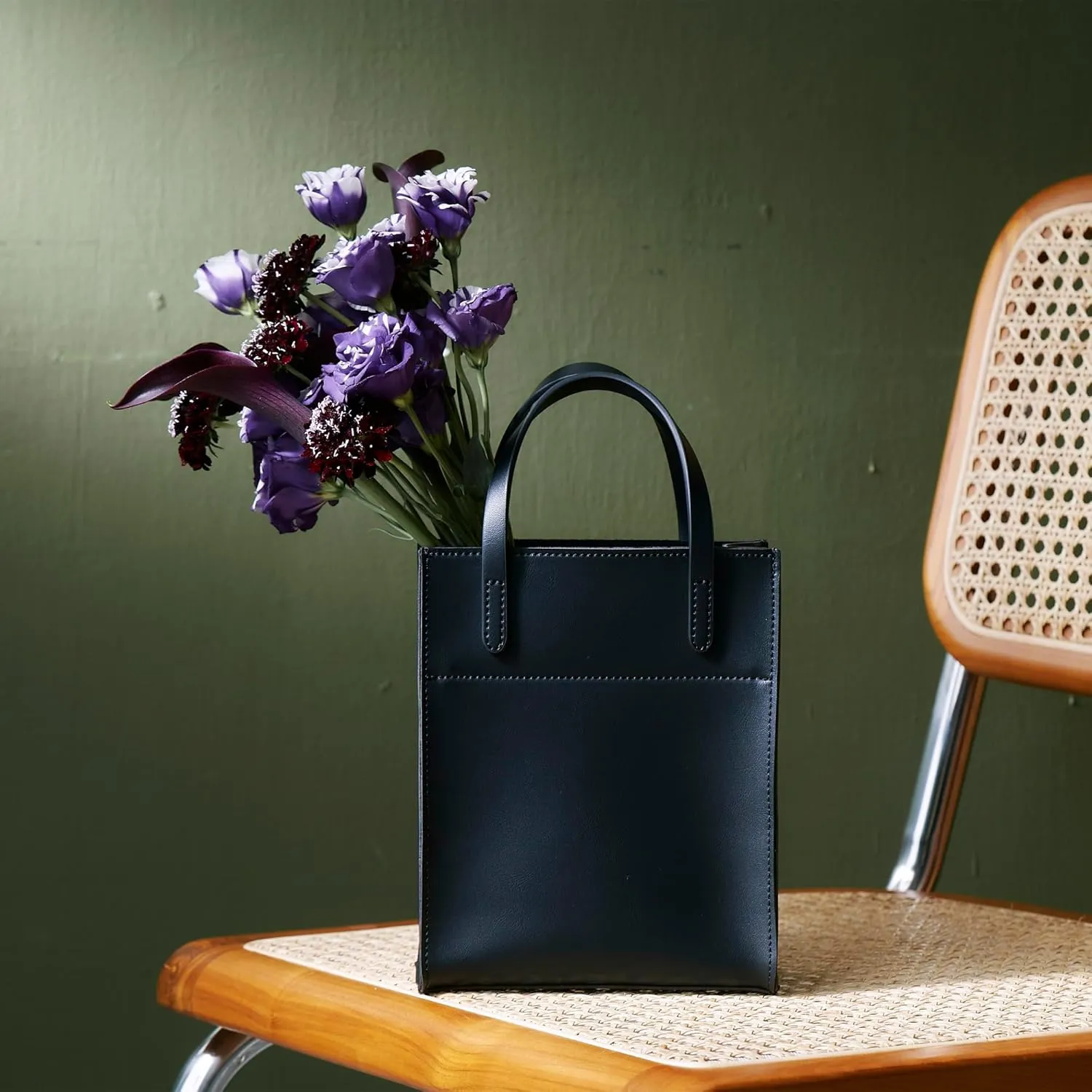SUNLIGHT LEAVES Vintage Vegan Leather Mini Tote Bag For Women Simple Small Handle Purse Cute Cell Phone Satchel Lady Handbag