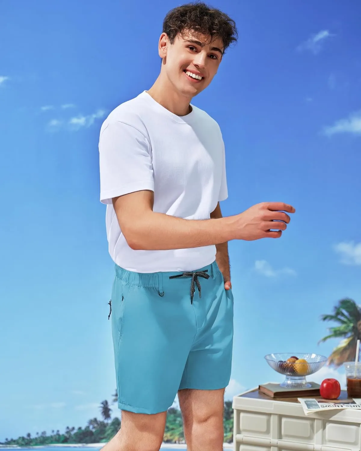 SURF CUZ Mens Swim Trunks with Compression Liner 5" Swim Shorts Quick Dry Bathing Suit Swimming Trunks Zipper Pockets