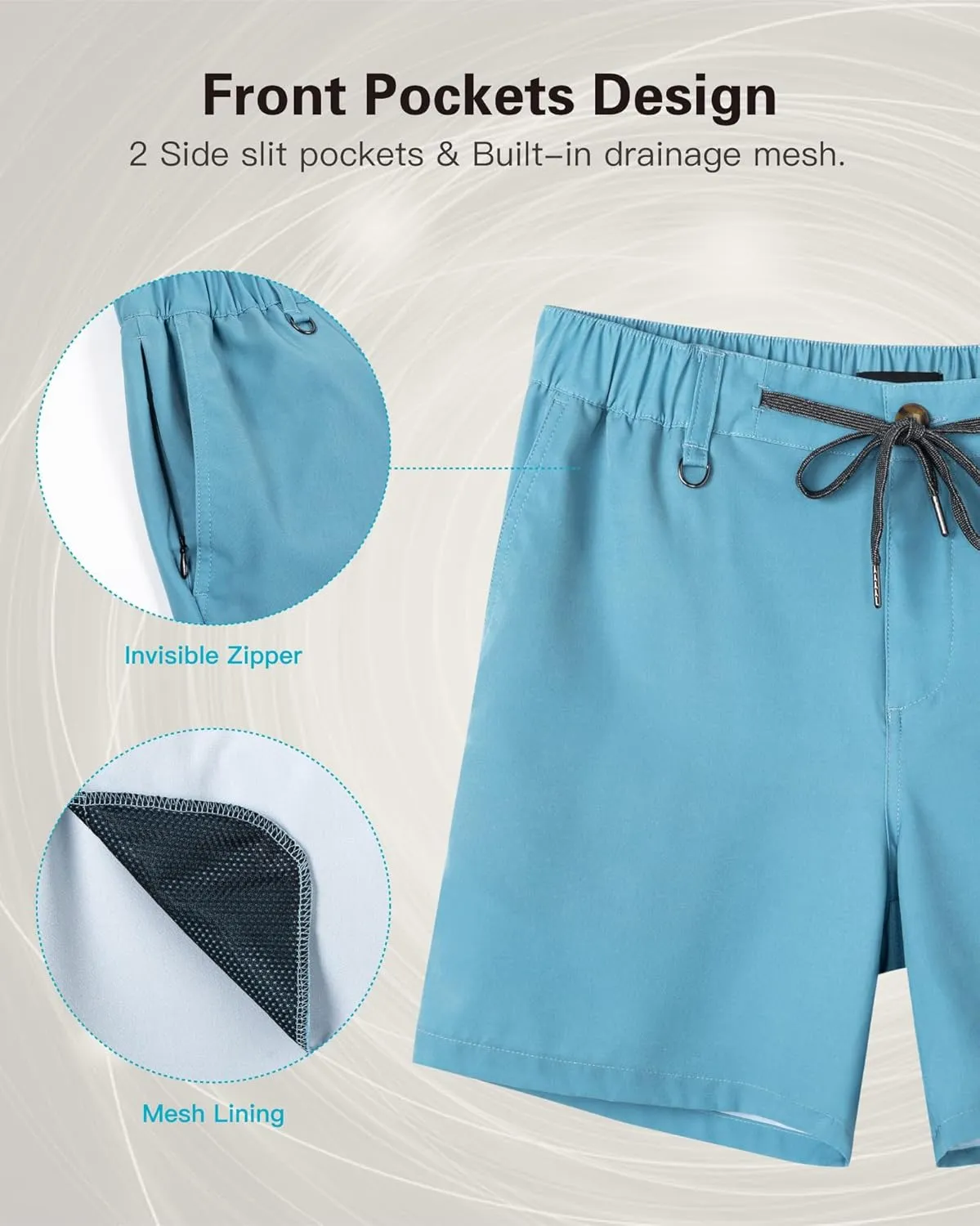 SURF CUZ Mens Swim Trunks with Compression Liner 5" Swim Shorts Quick Dry Bathing Suit Swimming Trunks Zipper Pockets