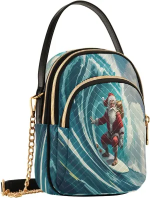 Surfing Santa Claus Wave Crossbody Bags for Women Small Sling Cross Body Bag Fanny Packs Wallet Phone Mini Purse