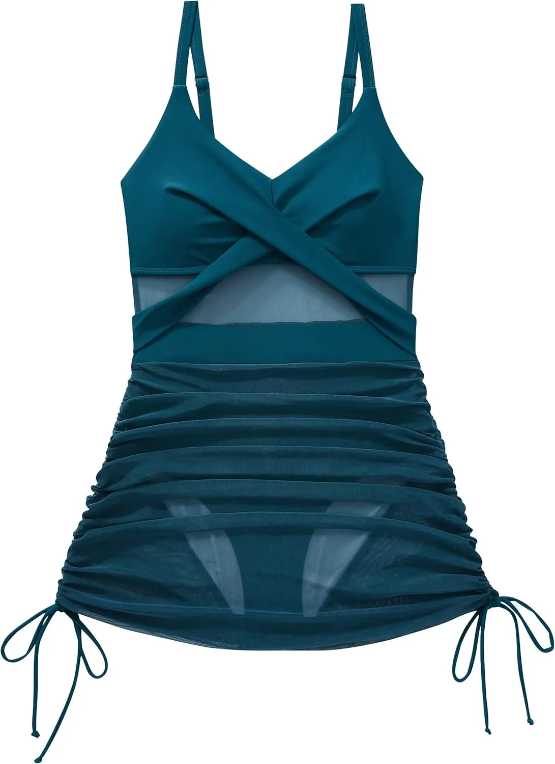 SUUKSESS Women One Piece Swim Dress Tummy Control Swimsuit Mesh Bathing Suit