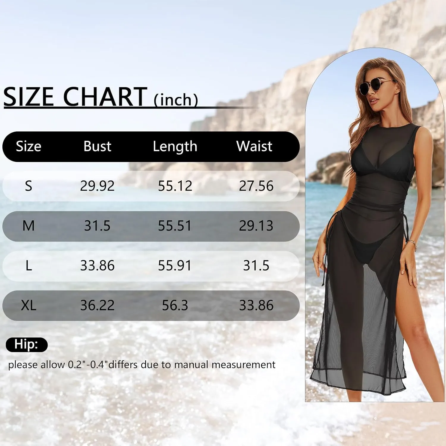 Swimsuit Women Cover Up High Split Drawstring Mesh Dress for Women Swimwear Bikini Cover Up See Through Dress