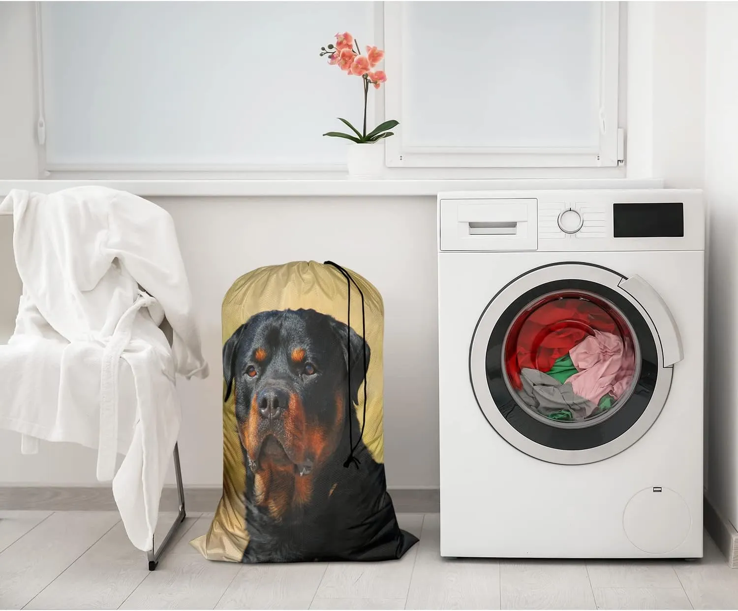 Swono Cool Dog Laundry Bag with Drawstring Straps, Heavy Duty Extra Large Laundry Bags for Laundromat and Household, Lovely Puppy In The Field Washable Travel Dirty Clothes Bag Hamper Liner, Doggy