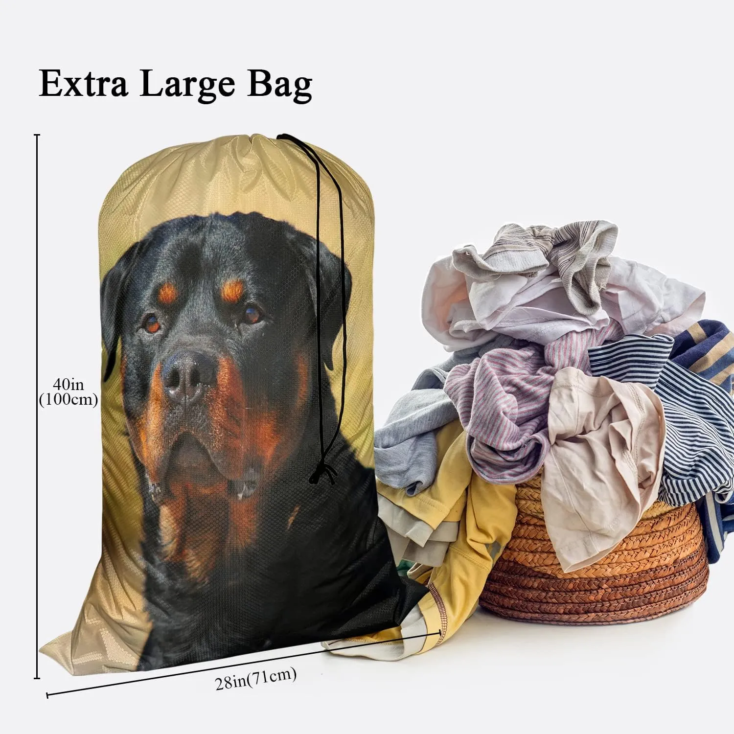Swono Cool Dog Laundry Bag with Drawstring Straps, Heavy Duty Extra Large Laundry Bags for Laundromat and Household, Lovely Puppy In The Field Washable Travel Dirty Clothes Bag Hamper Liner, Doggy