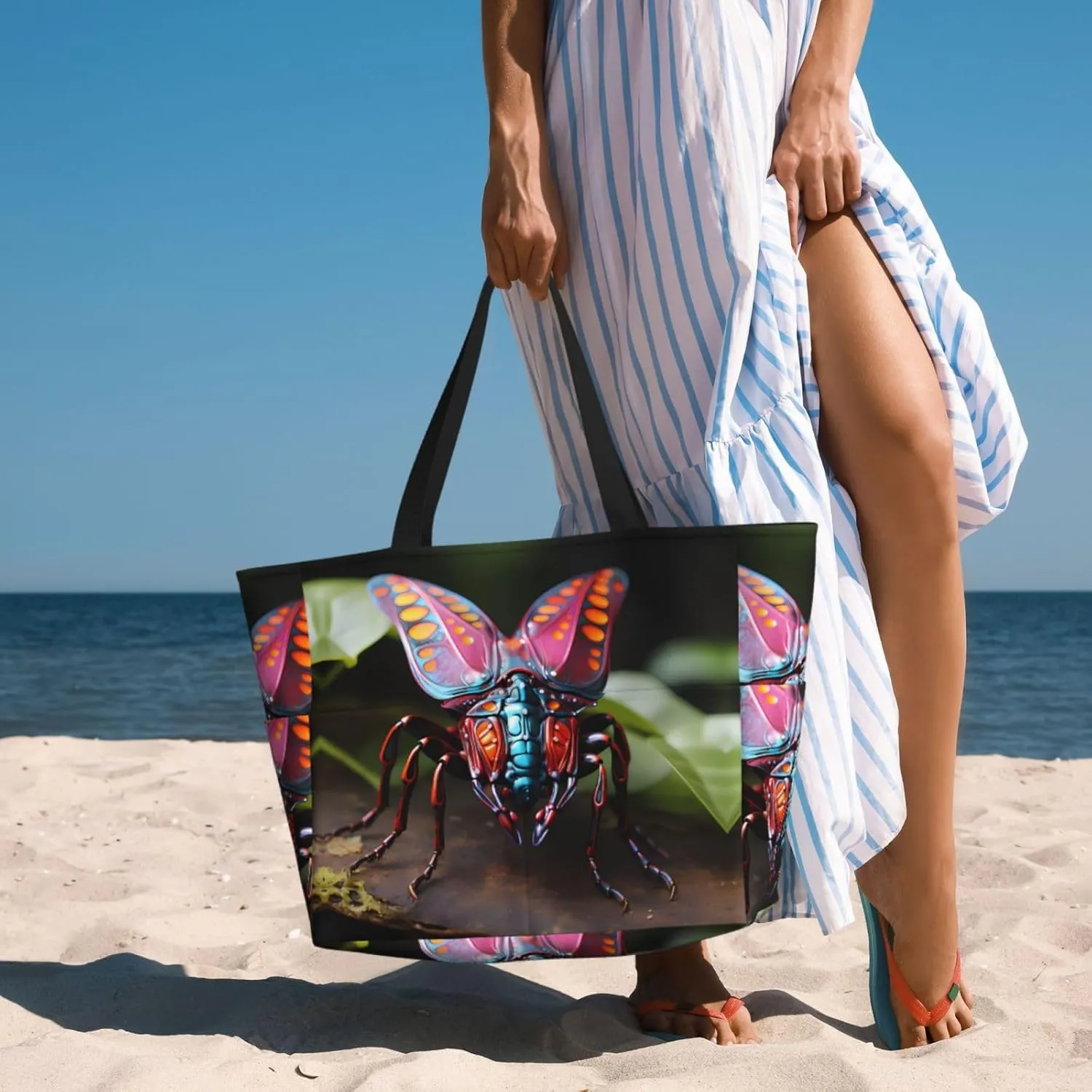 Take A Trip In The Car Spacious Large Capacity Beach Travel Bag - Foldable Beach Bag Tote Bag With Zipper