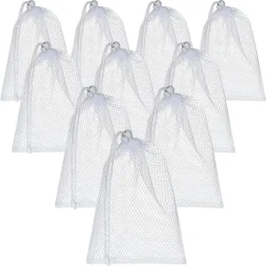 TecUnite 10 Pcs Mesh Bags Drawstring Laundry Bags Large Nylon Mesh Gift Dishwasher Bag with Sliding Drawstring for Kitchen Jewelry Gifts Wedding Favor Home(11.8 x 7.5 Inch,White)