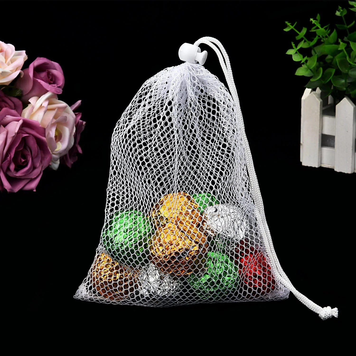 TecUnite 10 Pcs Mesh Bags Drawstring Laundry Bags Large Nylon Mesh Gift Dishwasher Bag with Sliding Drawstring for Kitchen Jewelry Gifts Wedding Favor Home(11.8 x 7.5 Inch,White)