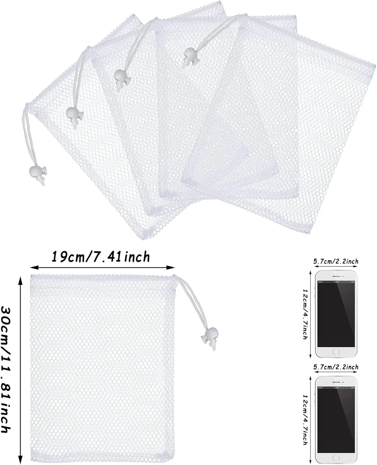 TecUnite 10 Pcs Mesh Bags Drawstring Laundry Bags Large Nylon Mesh Gift Dishwasher Bag with Sliding Drawstring for Kitchen Jewelry Gifts Wedding Favor Home(11.8 x 7.5 Inch,White)
