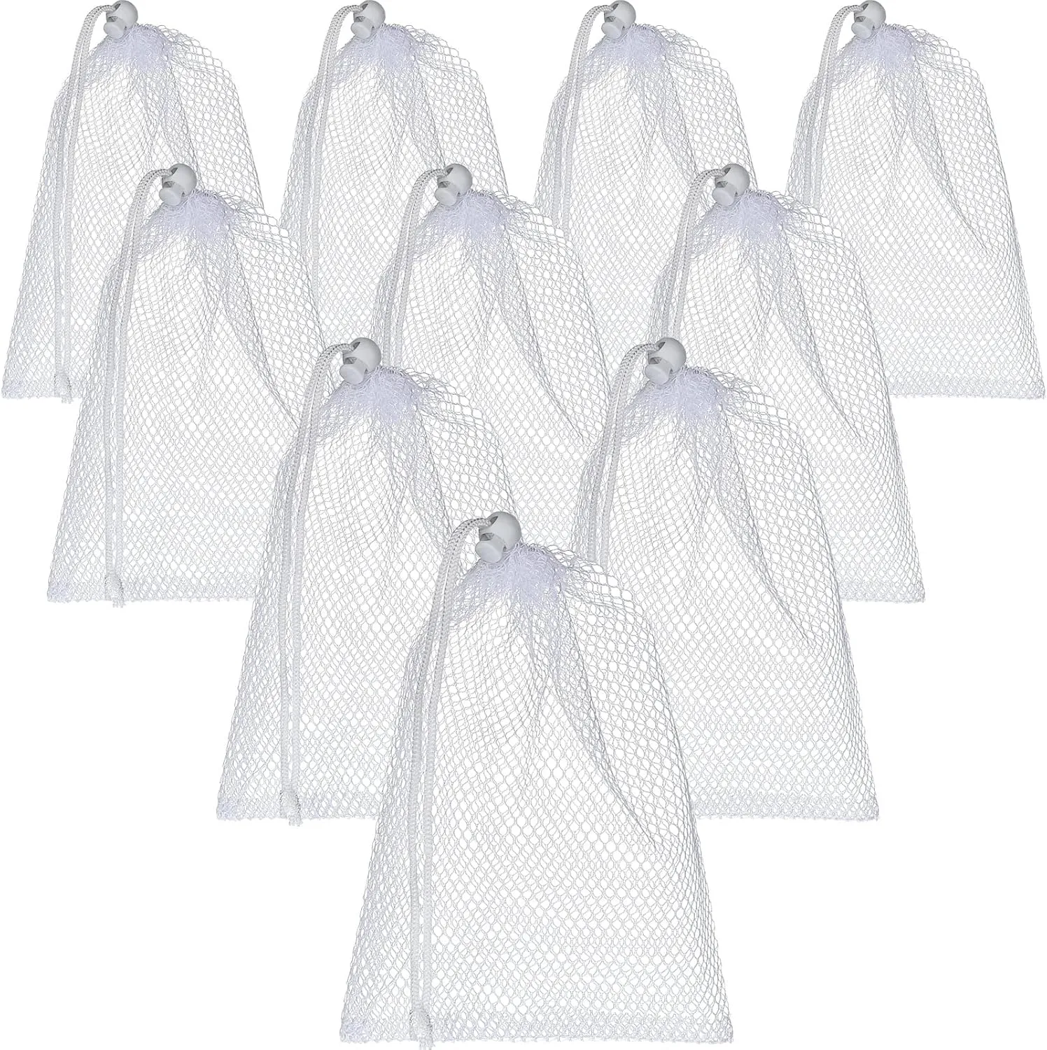 TecUnite 10 Pcs Mesh Bags Drawstring Laundry Bags Large Nylon Mesh Gift Dishwasher Bag with Sliding Drawstring for Kitchen Jewelry Gifts Wedding Favor Home(11.8 x 7.5 Inch,White)