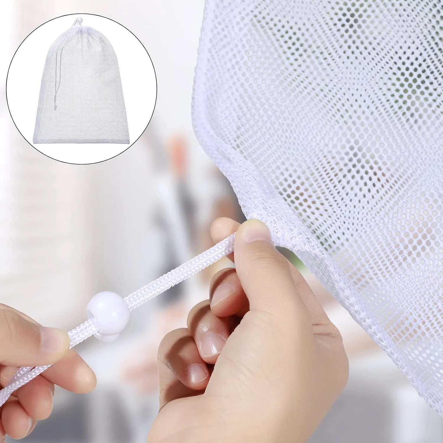 TecUnite 10 Pcs Mesh Bags Drawstring Laundry Bags Large Nylon Mesh Gift Dishwasher Bag with Sliding Drawstring for Kitchen Jewelry Gifts Wedding Favor Home(11.8 x 7.5 Inch,White)