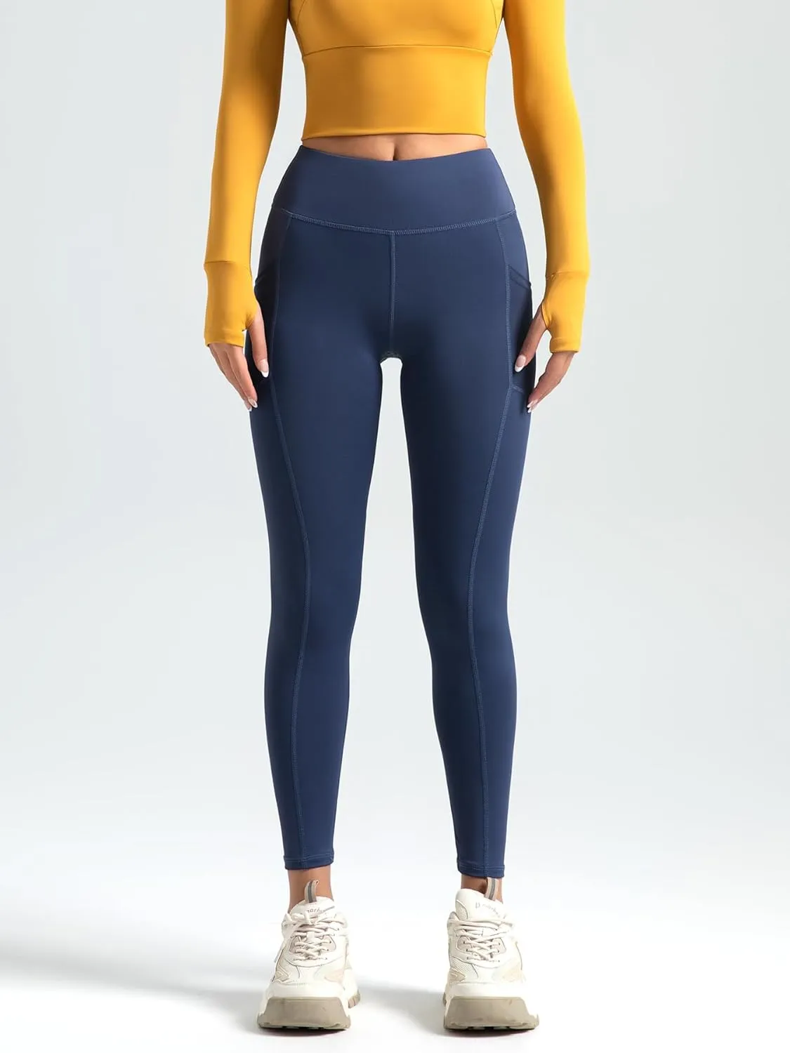 Teen Girls Leggings with Pockets High Waisted Tummy Control Athletic Yoga Pants Workout Running Dance Tights for Slim Women