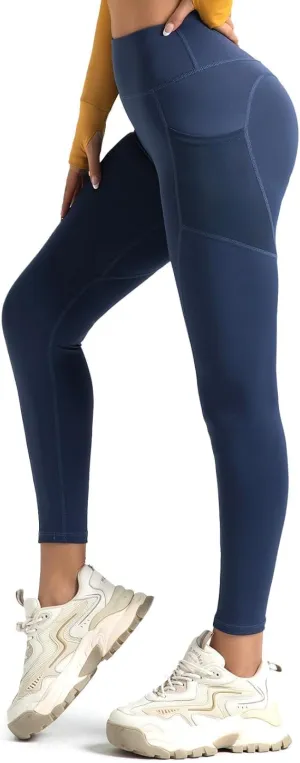 Teen Girls Leggings with Pockets High Waisted Tummy Control Athletic Yoga Pants Workout Running Dance Tights for Slim Women