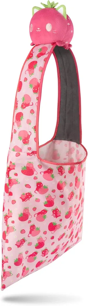 TeeTurtle - Plushie Tote Bag - Strawberry Cats - From the creators of the Original Reversible Octopus Plushie - Take Your Plush Pal Wherever You Go!