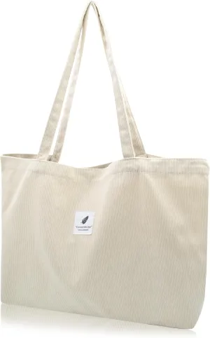 TeeYee Women's Corduroy Tote Bag Large Capacity Shoulder Bag Handbag Leisure Shopping Bag with 3 Snaps