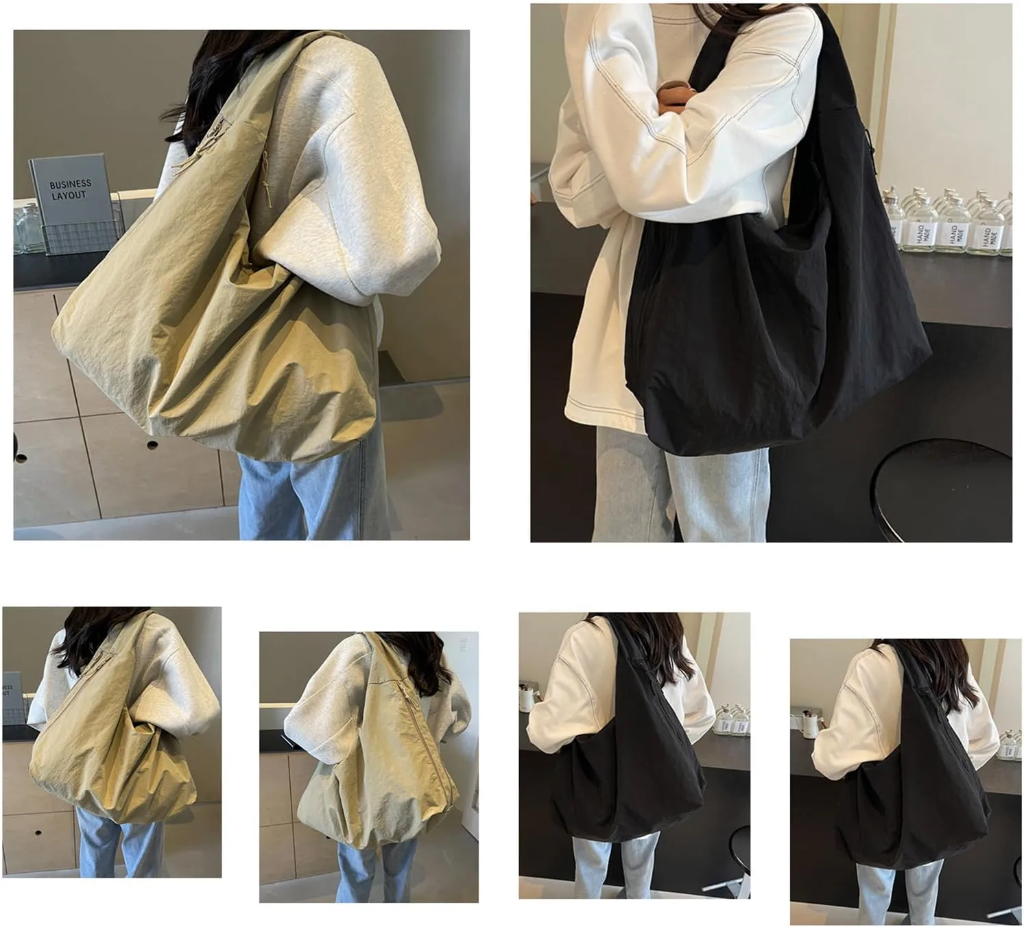 Textured Draped Tote Bag, Women's Solid Color, Large Capacity Fashion Versatile Shoulder Bag (khaki)
