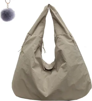 Textured Draped Tote Bag, Women's Solid Color, Large Capacity Fashion Versatile Shoulder Bag (khaki)