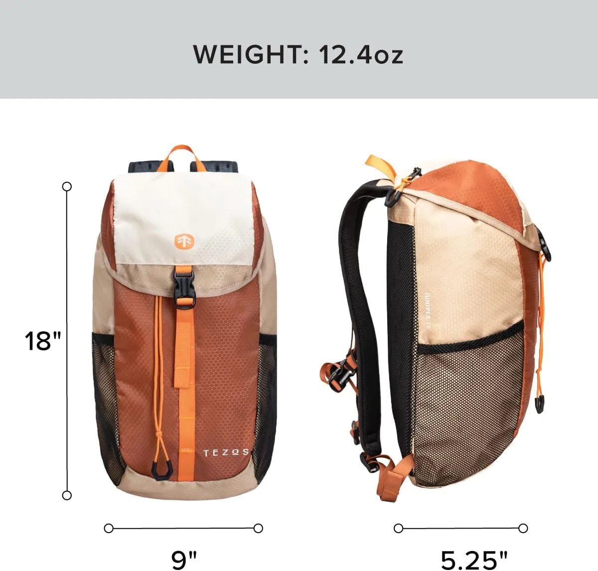 Tezos Juniper Daypack, Lightweight Hiking Backpack and Hydration Pack for Camping, Travel, Biking, and the Outdoors, 16 Liter (Desert Sand)