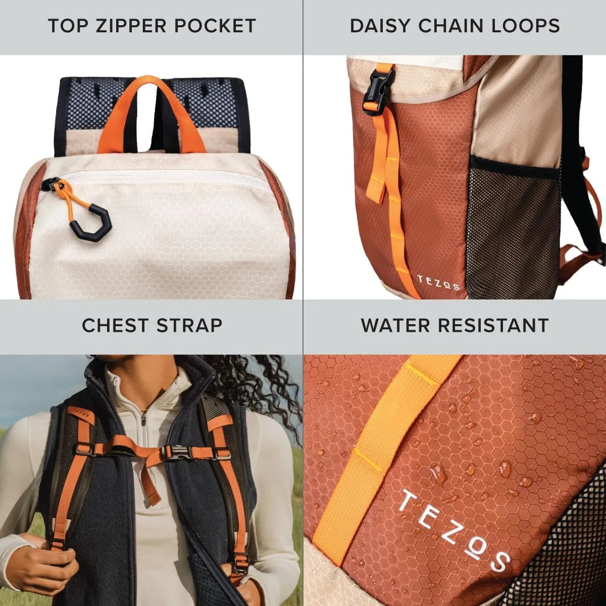 Tezos Juniper Daypack, Lightweight Hiking Backpack and Hydration Pack for Camping, Travel, Biking, and the Outdoors, 16 Liter (Desert Sand)