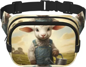 The lamb with the kettle. Printed Fashion Crossbody Bag, Hiking Waist Bag, Square Double Layer Travel and Fitness Shoulder Bag